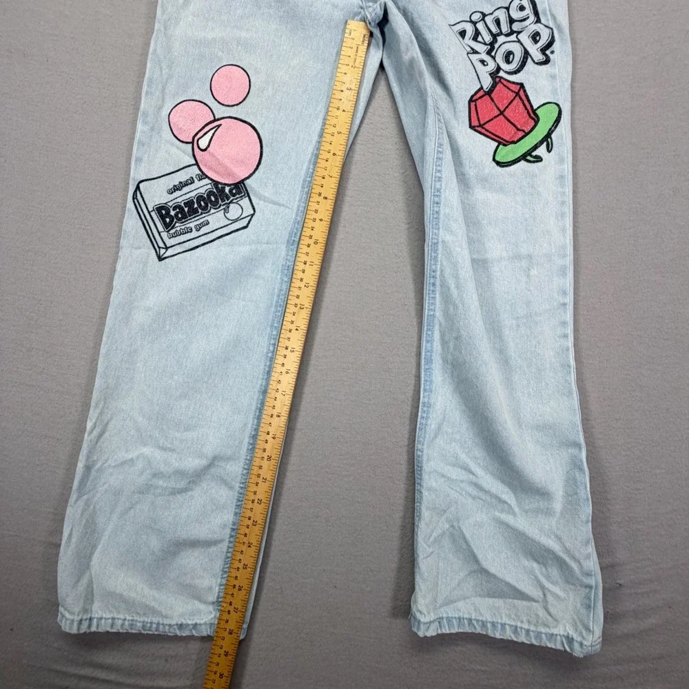 Justice Jeans Kids Size 16 Good Light Blue Bazooka Ring Pop Graphic Straight Leg